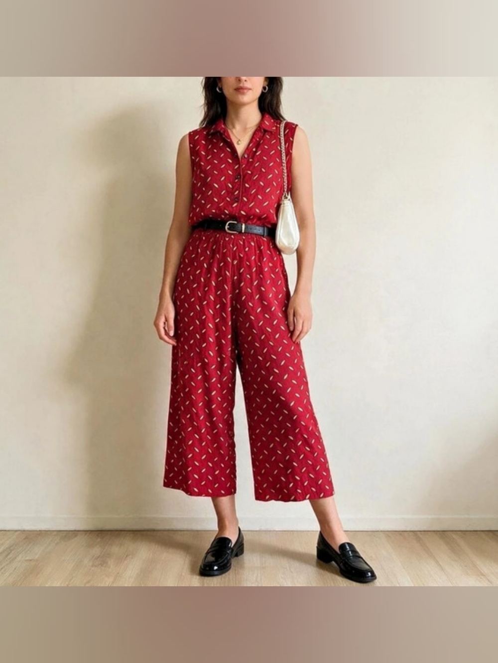 ESPRIT Printed Wide Leg Outfit in Red Size Medium Excellent Vintage